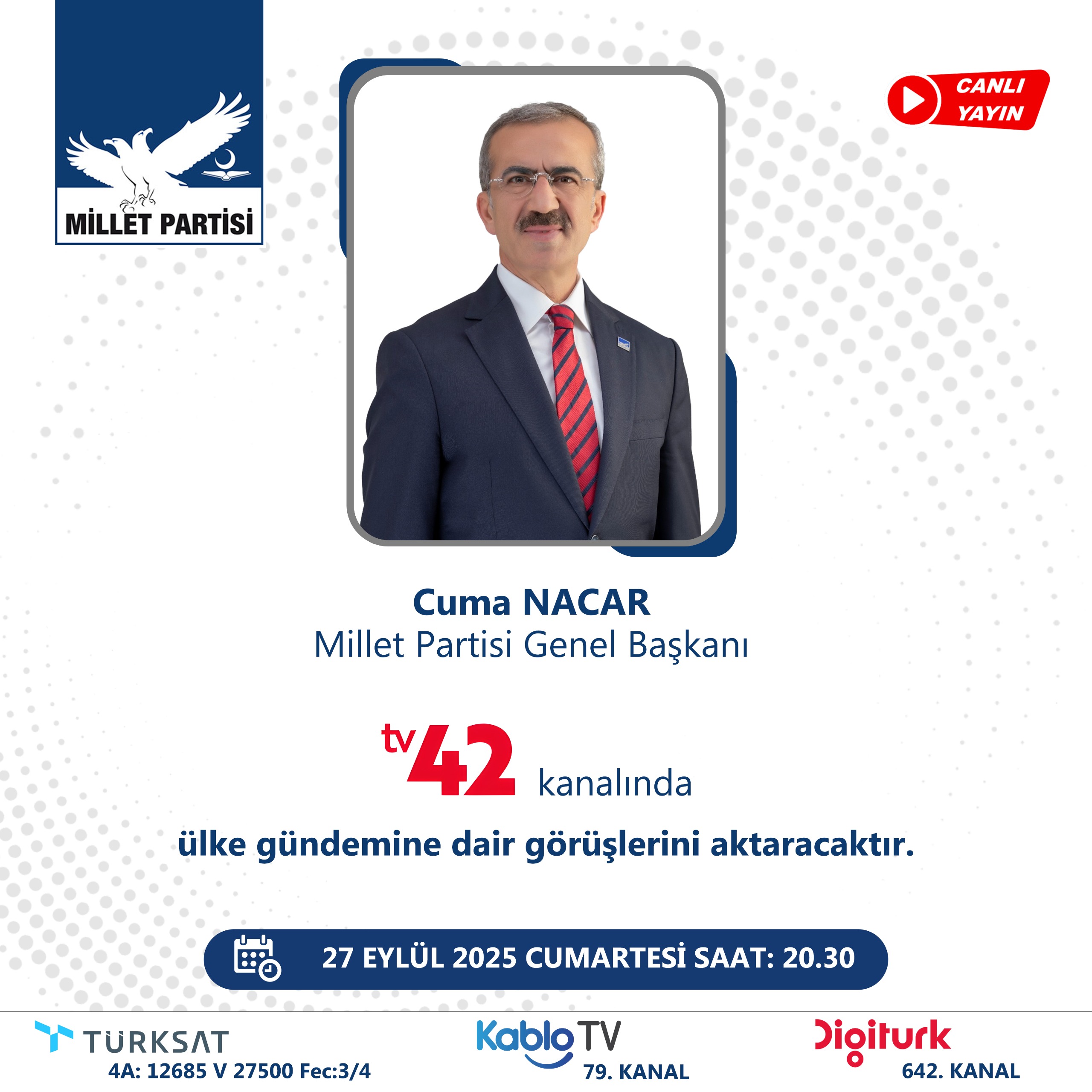 Genel Başkanımız, bugün  tv 42 de   Gündemi Değerlendiriyor